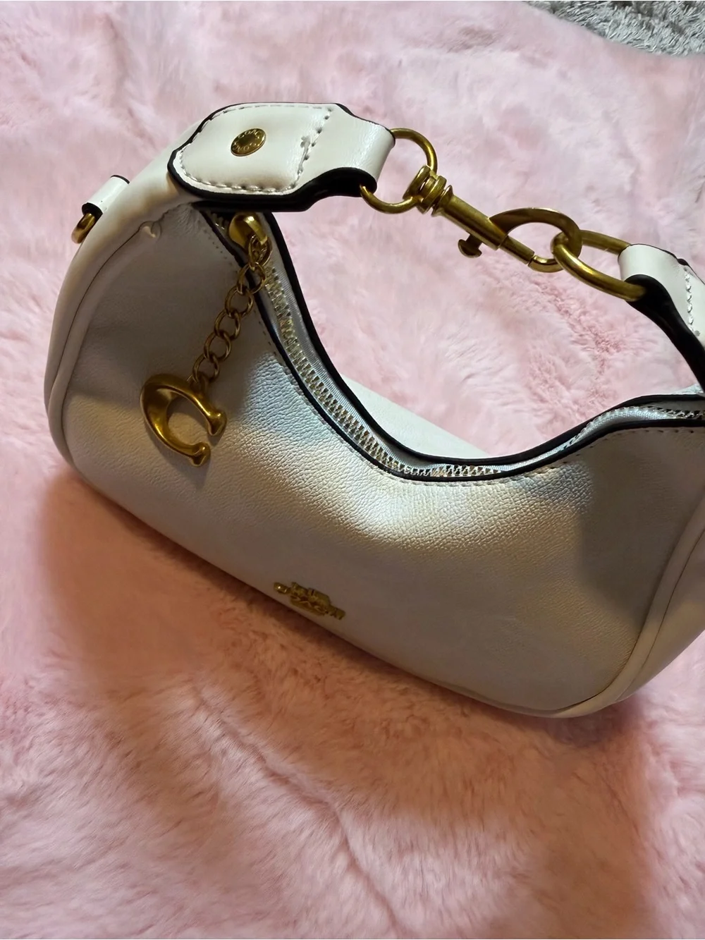 Coach Cream Leather Shoulder Bag with Gold Hardware